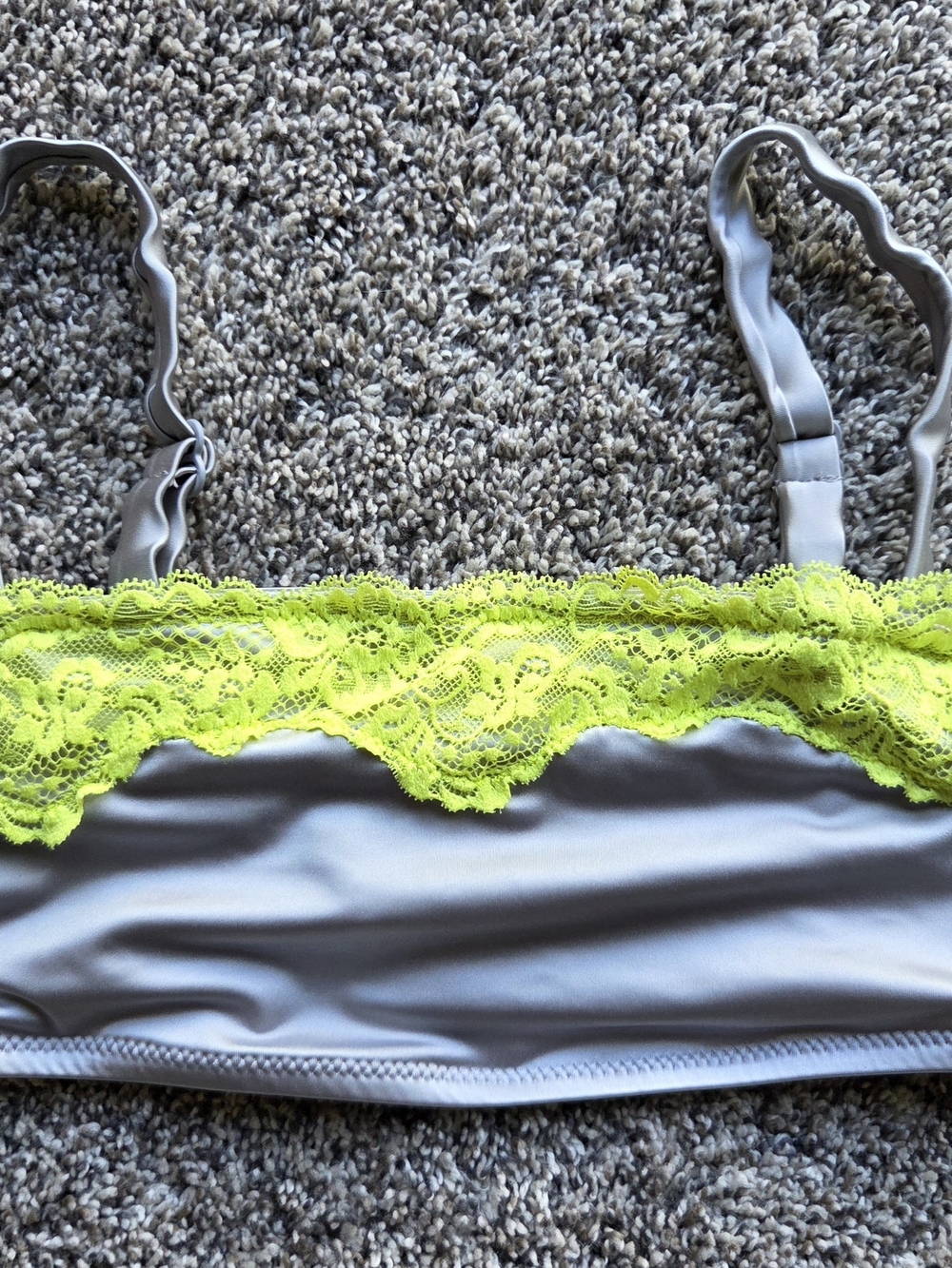 SKIMS Gray Bralette with Neon Yellow Lace Trim